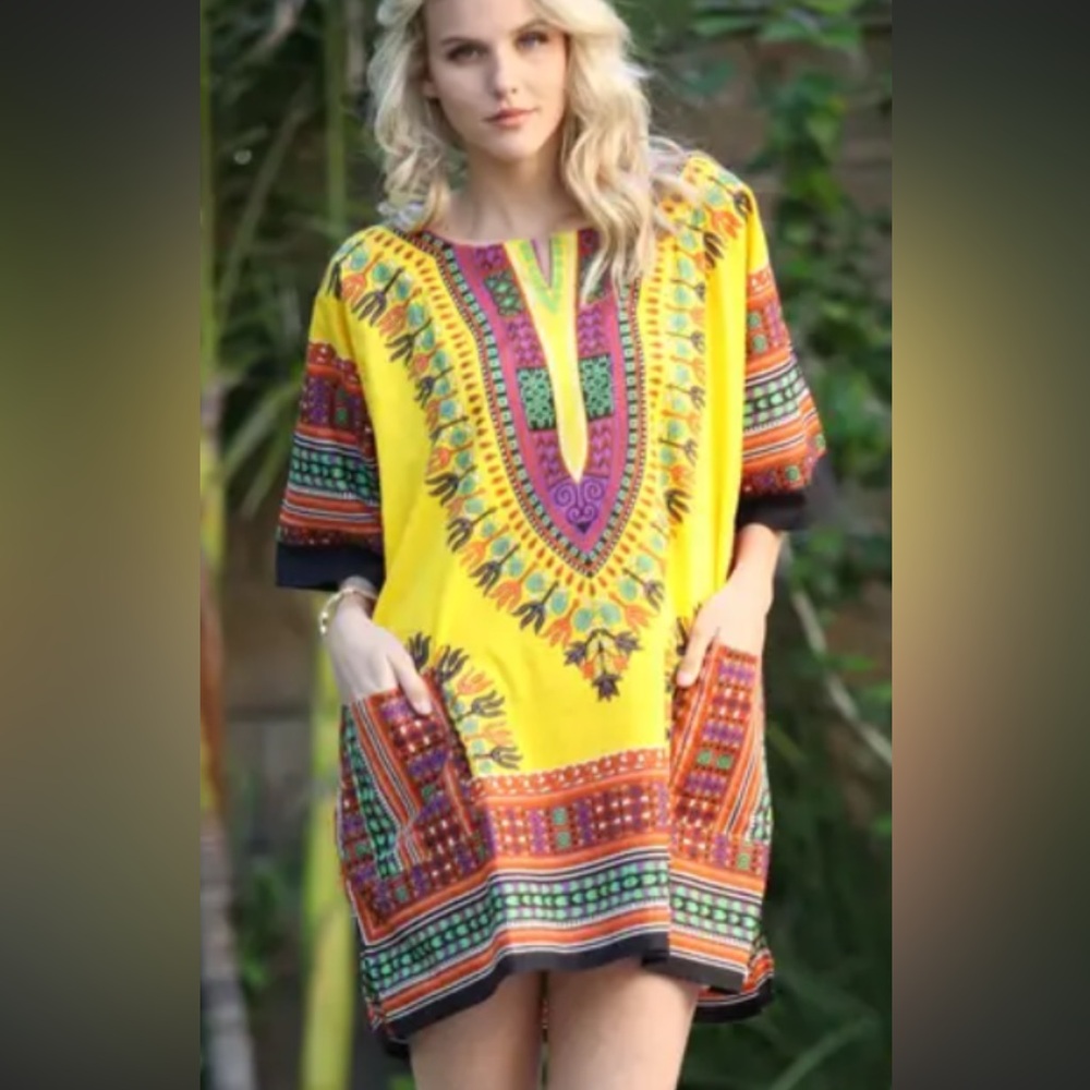 Vintage Mama & Papa Cotton Thailand Shirt Hippie BoHo Large Dashiki Kurta #92